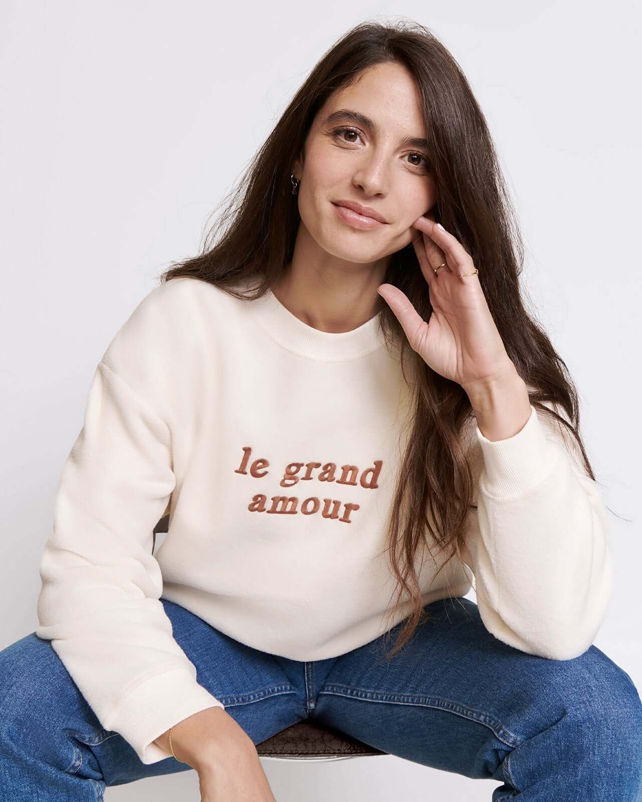 Le sweat Le grand amour femme en polaire recyclée - crème