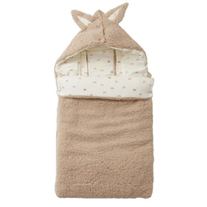 Nid d’ange en sherpa ourson doublé coton imp. arc-en-ciel
