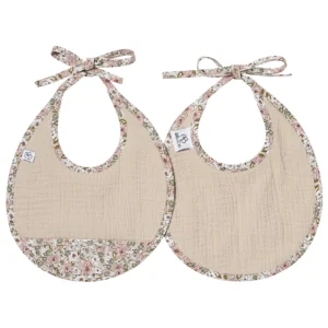 Lot de 2 bavoirs naissance gaze de coton beige / liberty – Afternoon Tea