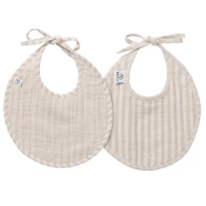 Lot de 2 bavoirs naissance en gaze de coton rayé galet – Soft Stripes