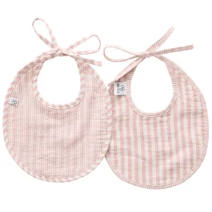 Lot de 2 bavoirs naissance rayé vieux rose – Soft Stripe