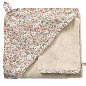 Cape de bain bambou + gant imprimé liberty / beige – Afternoon Tea